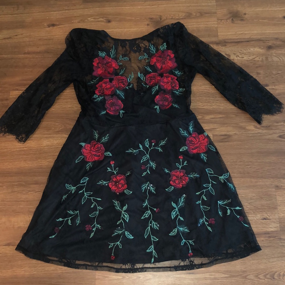 Express Cocktail Dress Lace and Rose Embroidered